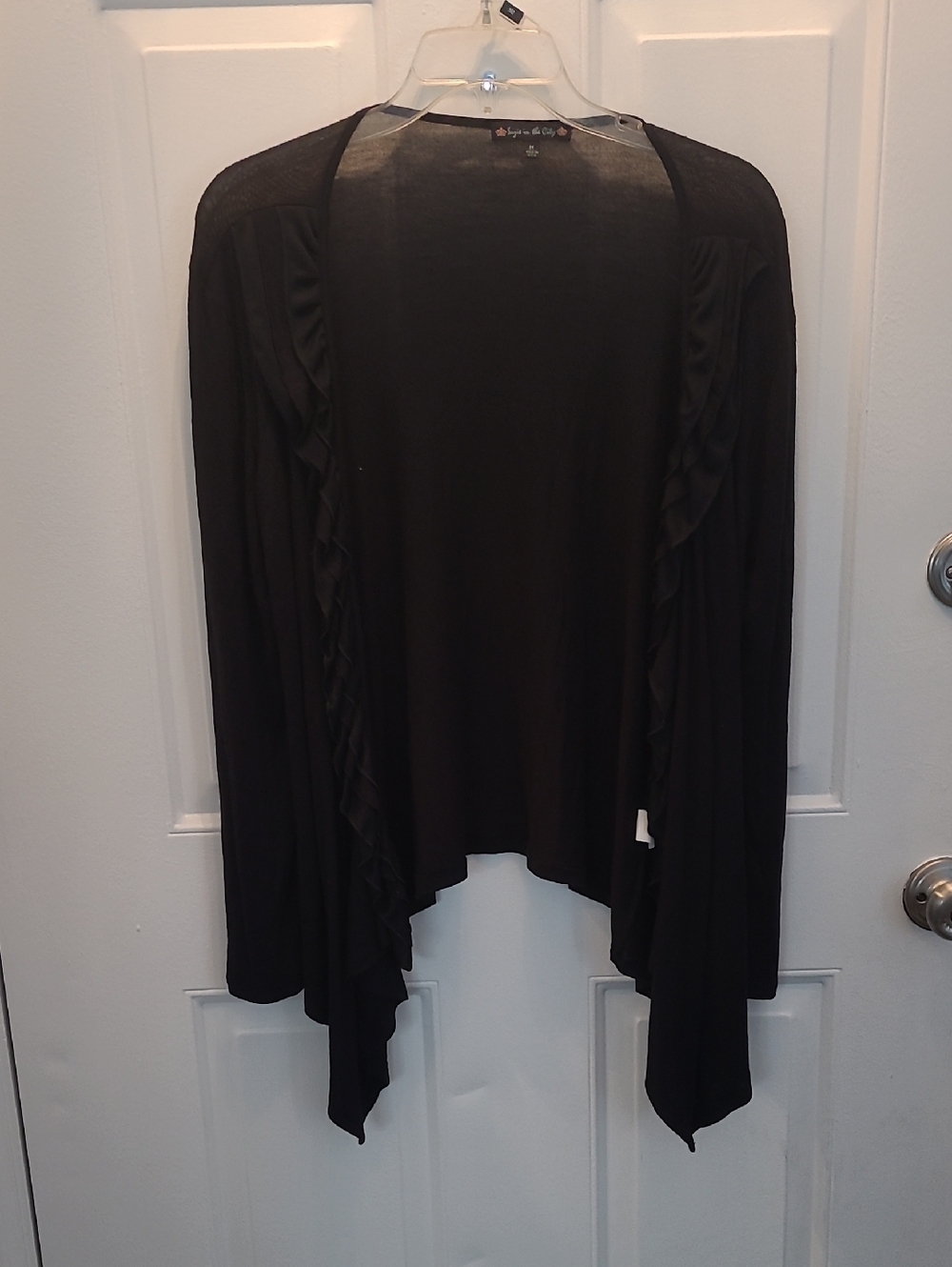 Suzie In The City Black Ruffle-Trim Open Cardigan